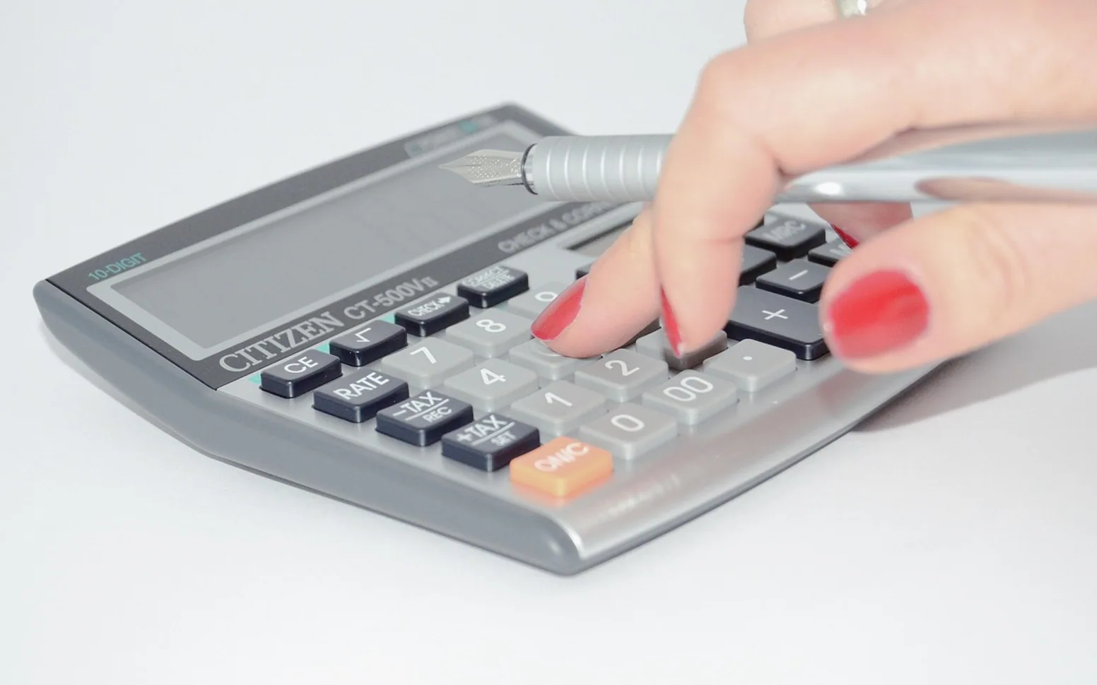 Calculator, hand and calculate