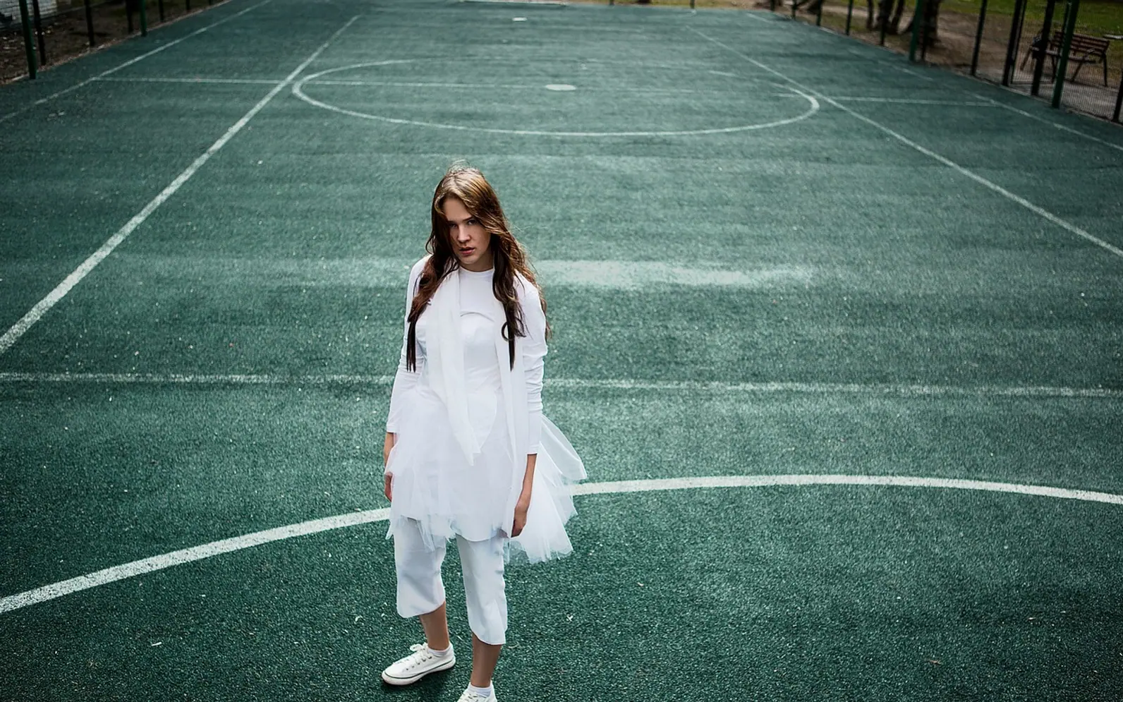 Girl, fashion and tennis court